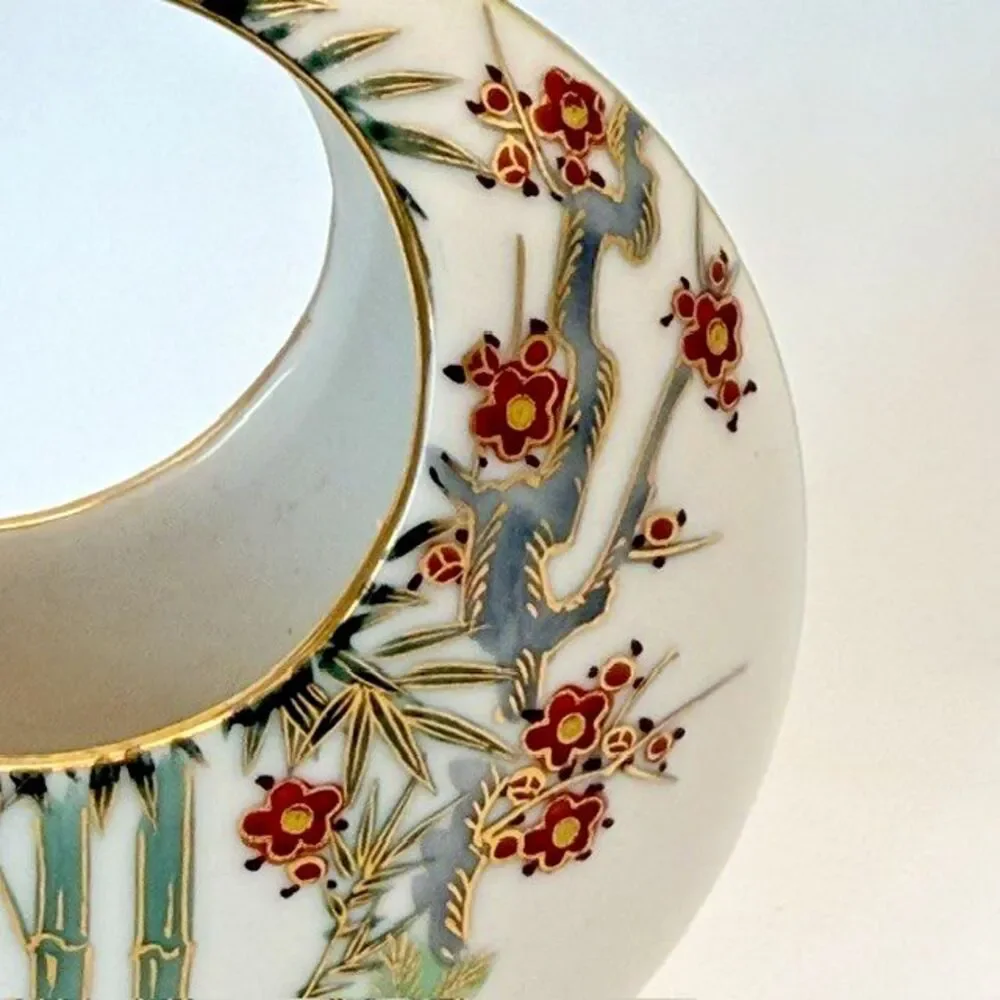 Japanese Satsuma Moon Vase HSK Seattle Hand Painted Porcelain 4.25
